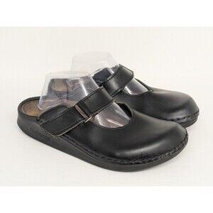 Footprints By Birkenstock Leather Clogs Black 42 L 11 M 9 Hook Loop Strap Mule